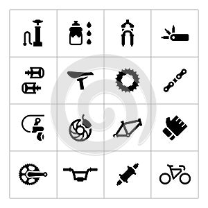 Set icons of bicycle Ã¢â¬â parts and accessories